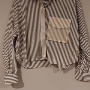 Madewell Men's Striped Gray and Tan Shirt